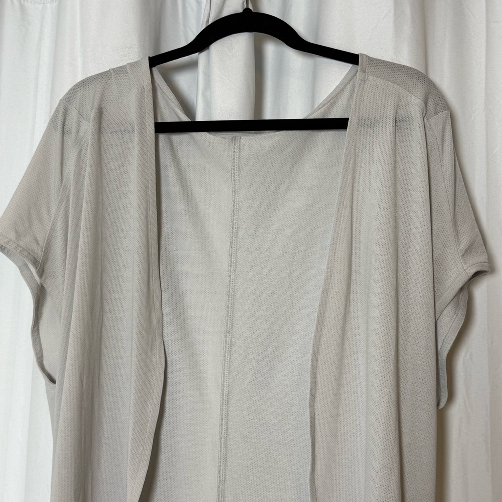 Lucy Mesh Open Cardigan Gray Lightweight Athleisure Layer L XL - Picture 5 of 9